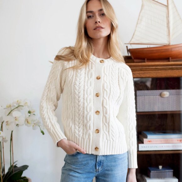 NWT Marea by Liz Joy Cable Cardigan in Ivory Size Small - Picture 1 of 10